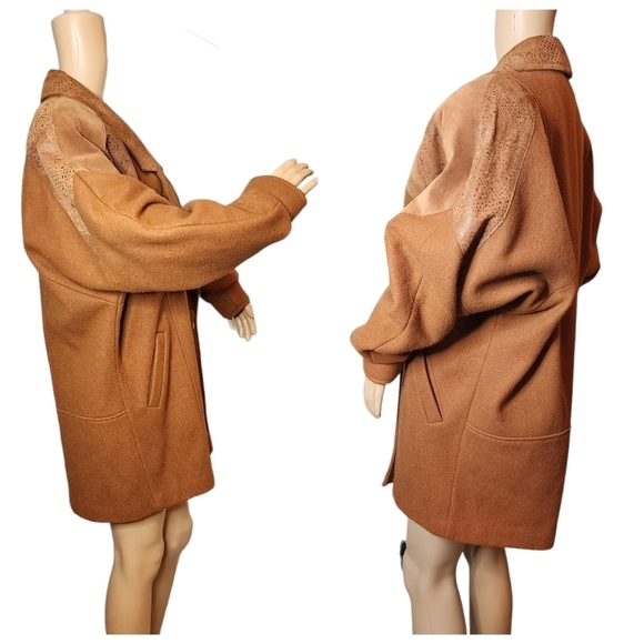 Vintage Havoc Camel Brown Wool Leather coat size 9/10 - Picture 13 of 17